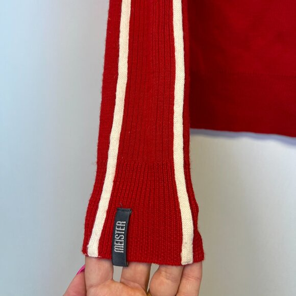 Meister Women’s Medium Ski Sweater Red Wool Blend Quarter Zip Snowflake Nordic - Picture 8 of 8